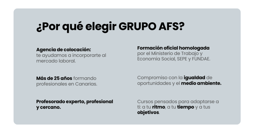 Enumeración de motivos por los que formarte con Grupo AFS